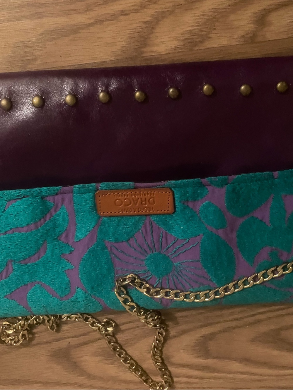 Drago Floral Teal & Purple Chain Clutch